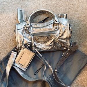 Balenciaga silver mini city bag